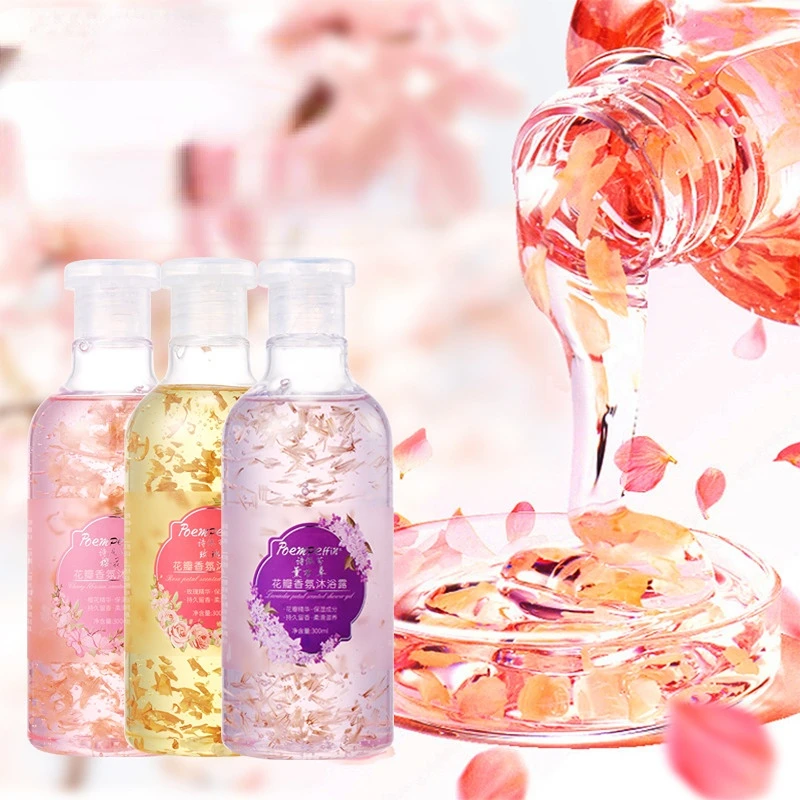 300ml sakura Floral Romantic Petal Shower Gel Soothing Skin Bath Body Lotion Moisturizing Lasting Rose Lavender Fragrance