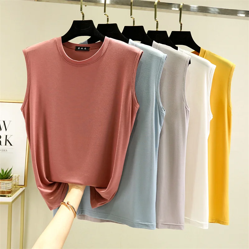 Женский Тонкий жилет из модала летний свободный Приталенный топ с круглым