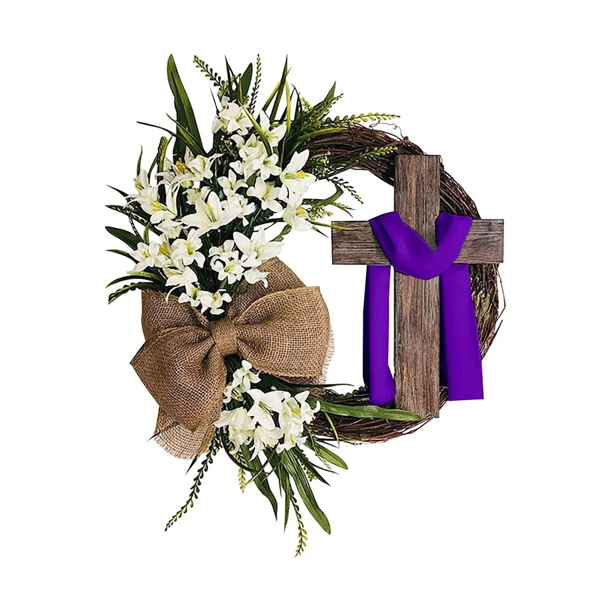 

Easter Wreath with Garland, Easter Wreath Decor for Front Door , Artificial Celebration Wreath Purple