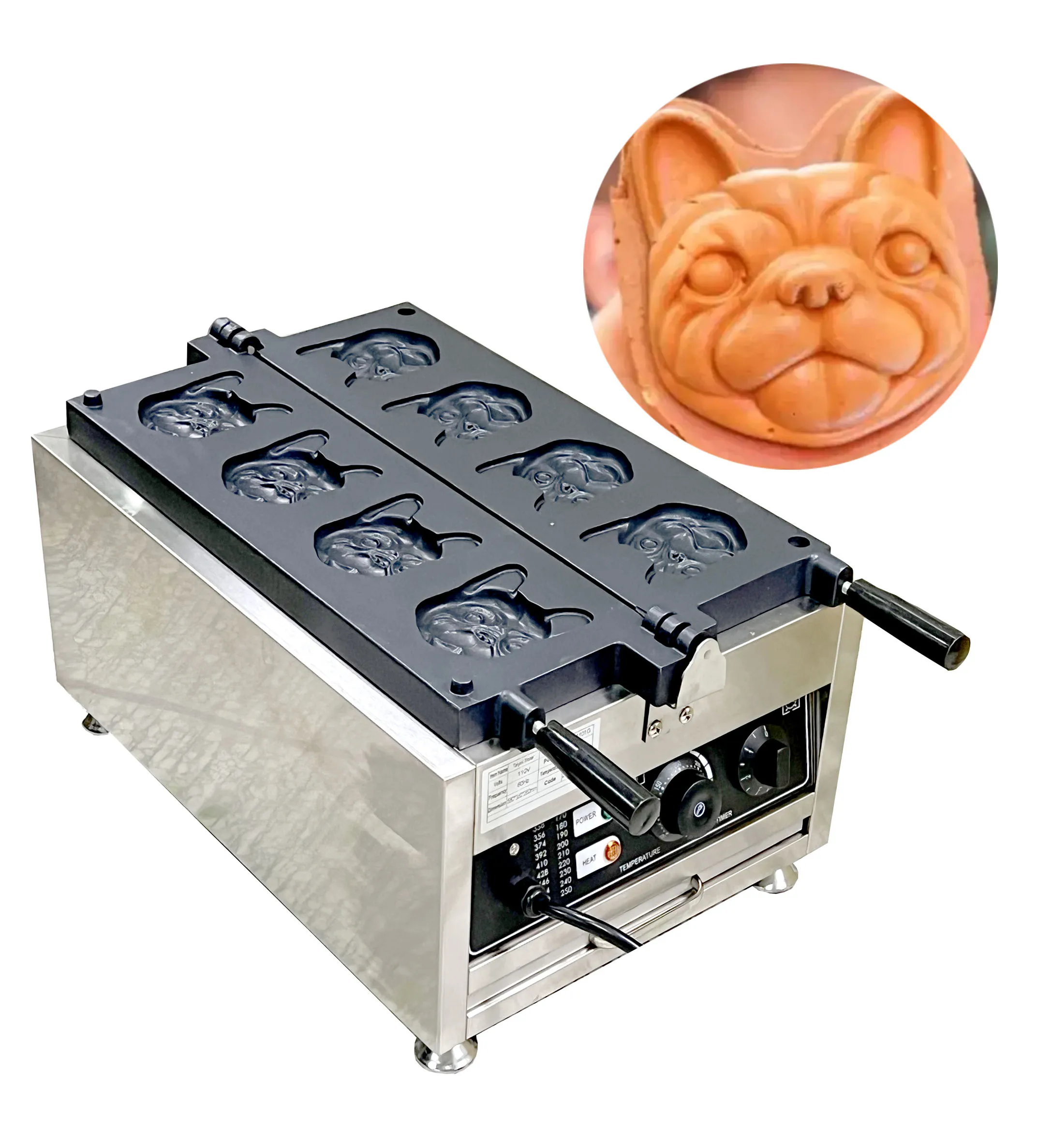 

CE Approved Dog Head Shape Taiyaki Machine on Hot Sales Cartoon Bulldog Waffle maker