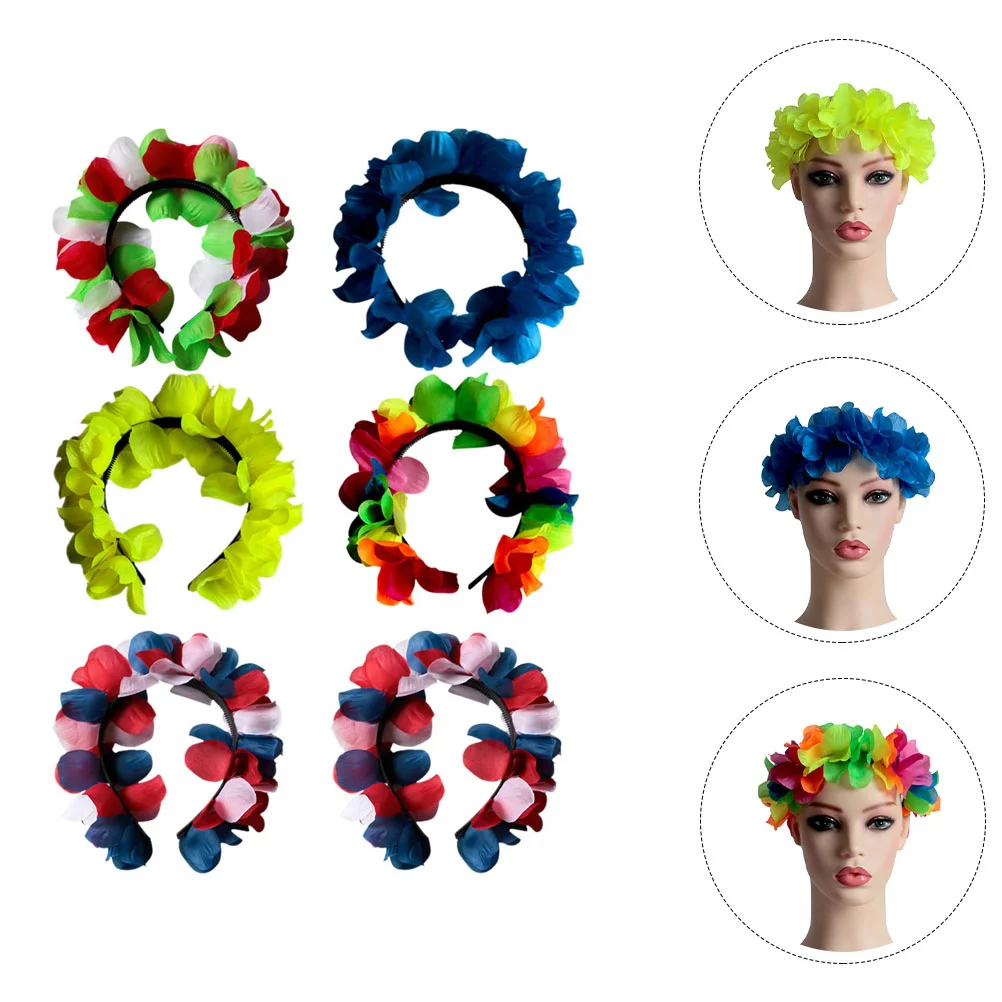 

6 Pcs Leis Hair Barrette Gems Women Party Accessories Flower Headpieces Wreath Headband Accessory Girls Tropical Headbands