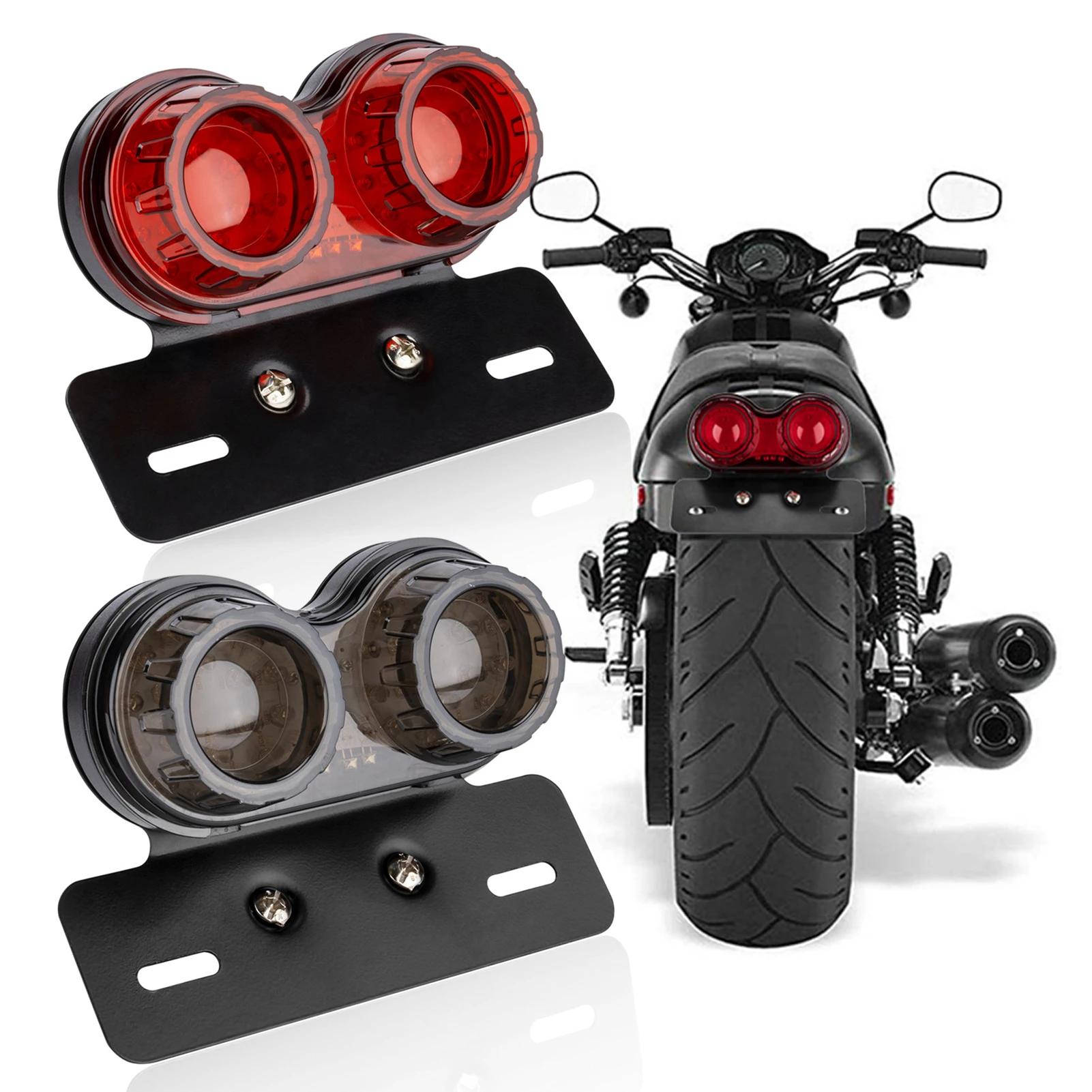 

12V Universal Motorbike Brake Lights Twin Dual Motorbike Taillight Rear Lamp Twin Light License Plat Led Integrated Tail Light