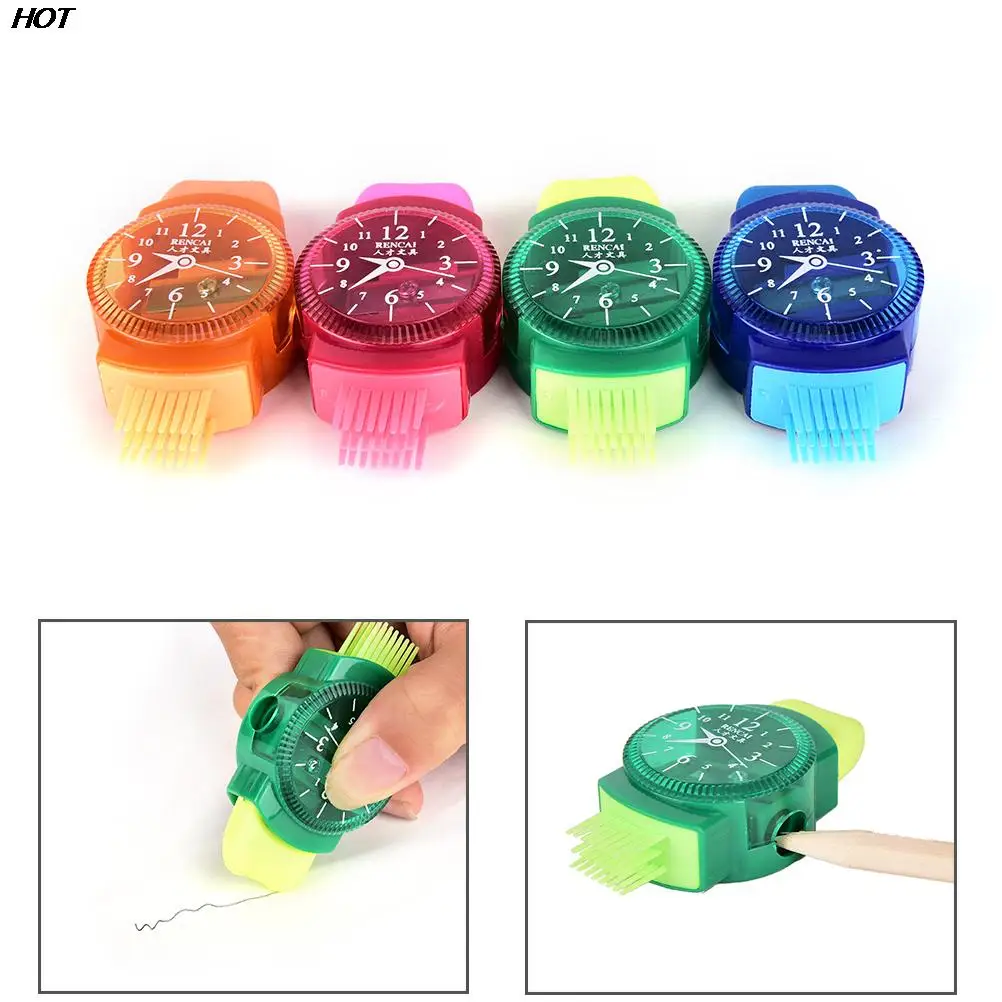 

HOT! 3 In 1 Mini Novelty Wristwatch Modeling Pencil Sharpener With Eraser And Brush School Stationery Supplies Color Randomly