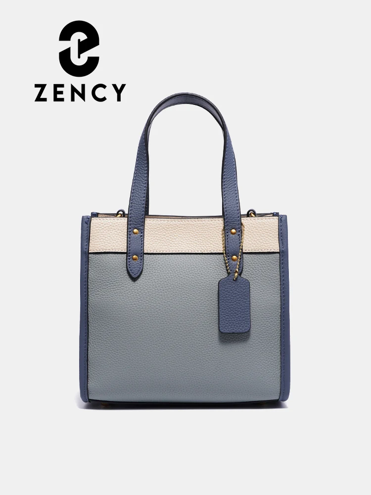 Zency New High Quality Soft Leather Women Shoulder Bag Classic Girls School Bag For Laptop Purse With Long Canvas Strap Gift