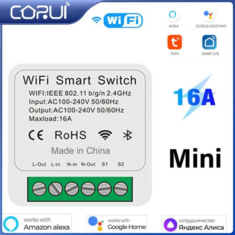 

Смарт-выключатель беспроводной CORUI Tuya 16 А с поддержкой Wi-Fi
