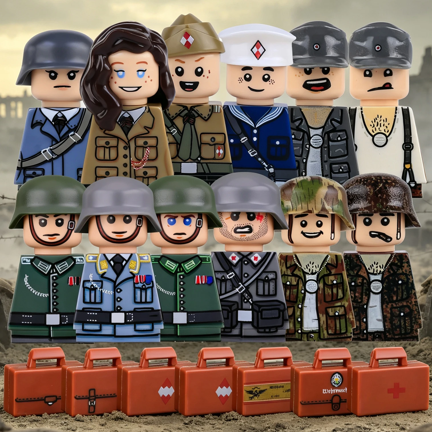 Фото Конструктор MOC WW2: Фигурки солдат-медиков, камуфляжная армейская пехота, кирпичики, игрушки, подарок для детей №1
