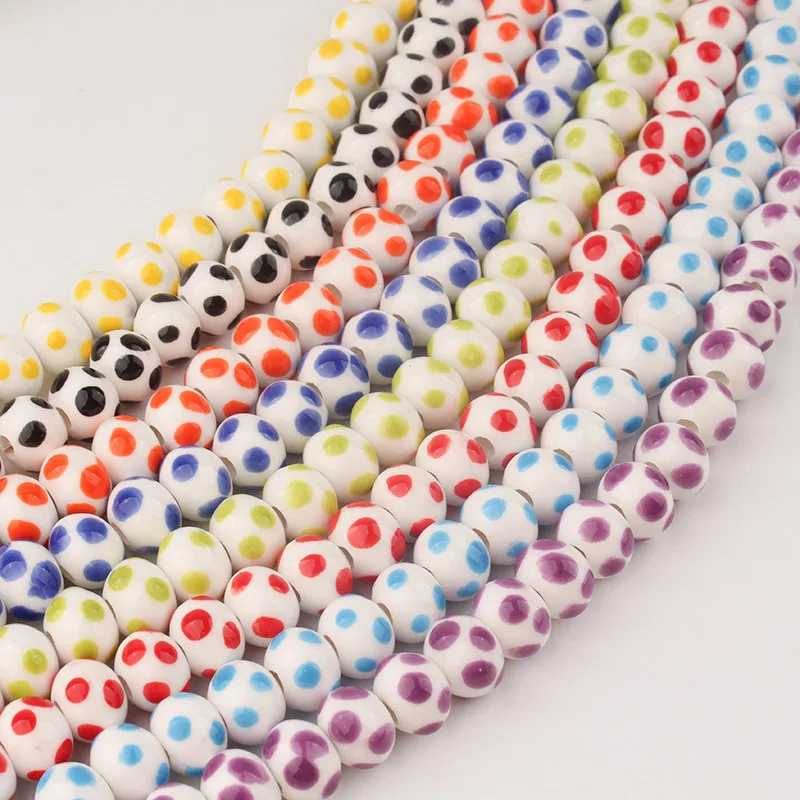 Плоские круглые керамические бусины в горошек, 12x9 мм, для изготовления ювелирных изделий своими руками, незакрепленные разделители, керамические бусины для браслетов, ожерелий, аксессуары, 15 шт.
