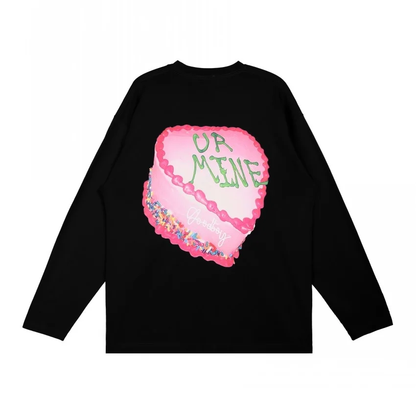 

21 Fall Winter Black Long Sleeve Shirts Love cake printing T Shirt Men Women High Quality Fashion Casual Tops Tee