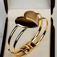 women fashion jewelry frosted glossy double sided heart open type bangle gold color circlet girls chic bracelet