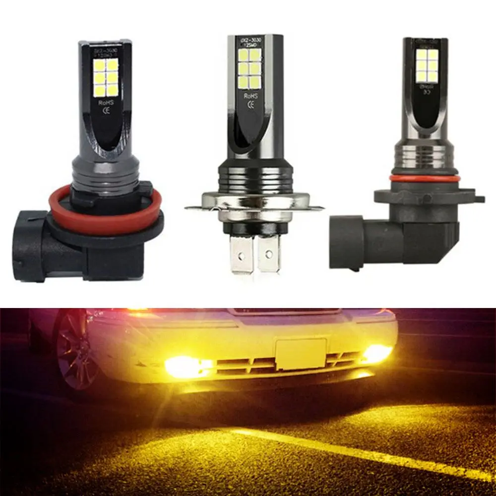 

2PCS H8 H11 9005 9006 H4 H7 Car LED Fog Lamp Headlight 3030 12SMD Bright Amber