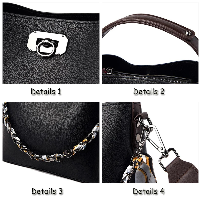 2023 Luxury Lady Fashion Versatile Metal Chain Handbag PU Leather Female Bucket Bags Women Shoulder Bag Messenger Bag