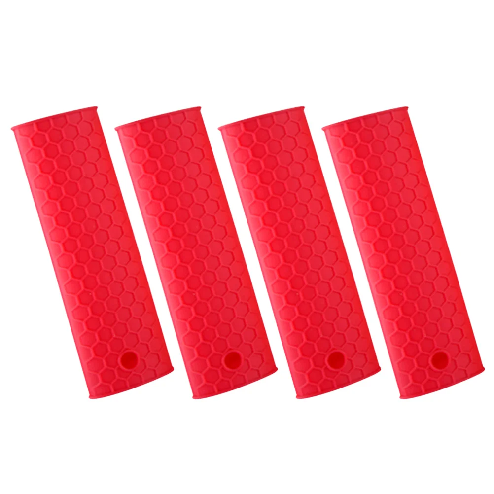 

4pcs Silicone Pot Handle Holder Heat Resistant Cover Non-slip Potholder Handle Sleeve (Red) Handles for pots