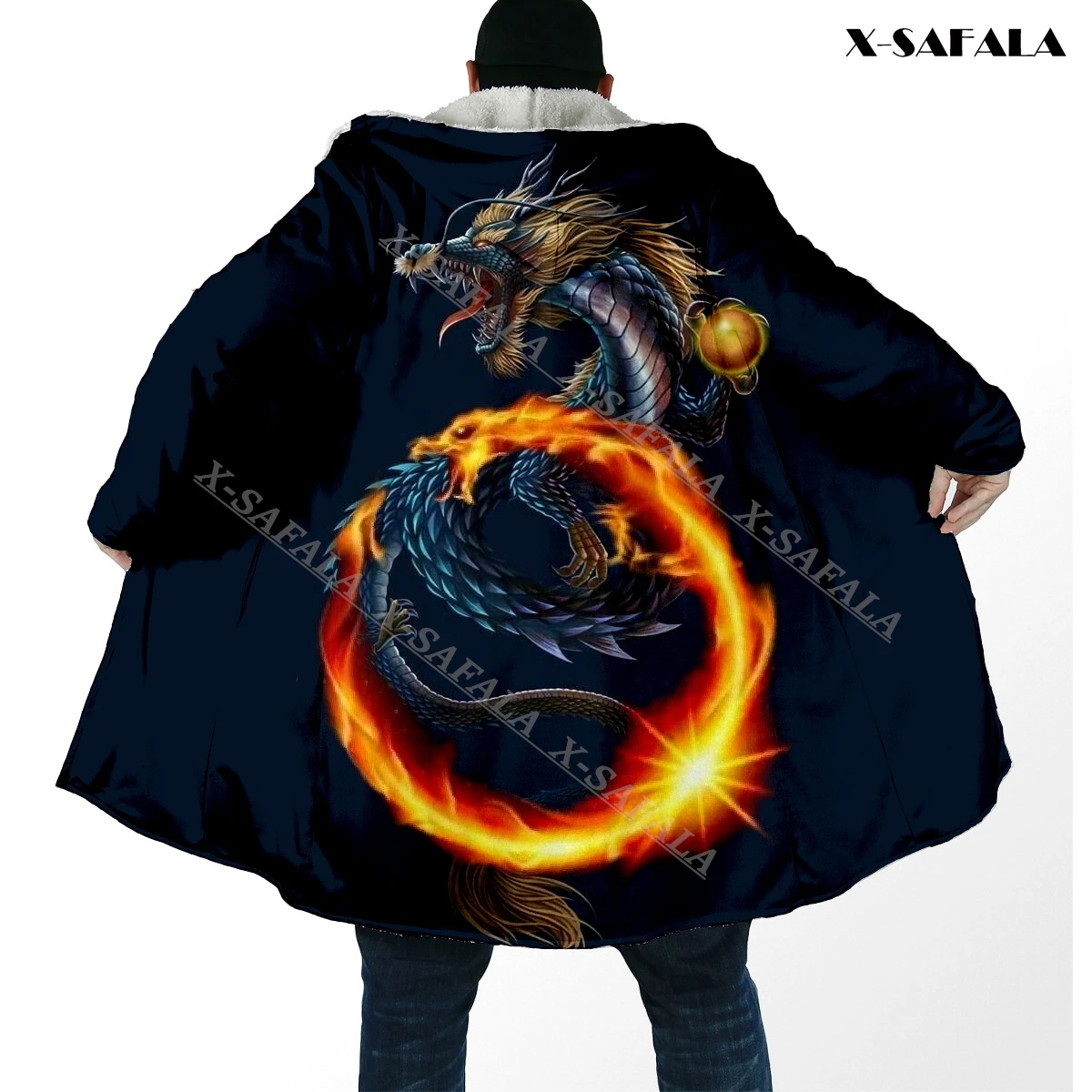 Длинная толстовка с капюшоном и принтом в виде дракона |