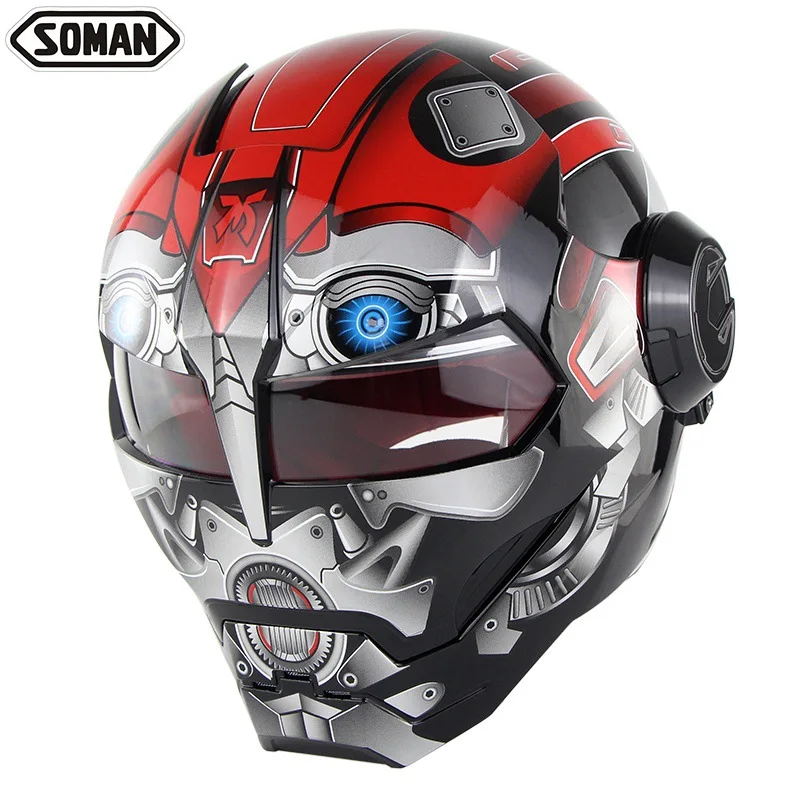 

SOMAN Iron Man Motorcycle Helmet Uncoverable Diamond Pull Wind Helmet Riding Full Face Helmet Battery Car Personality Helmet
