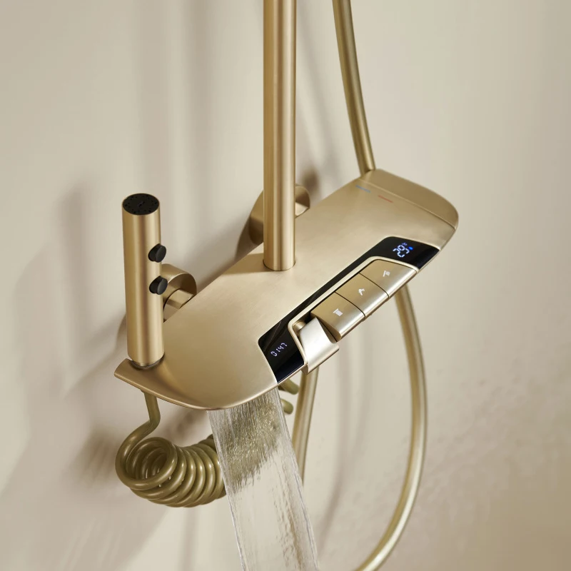 Роскошная кисть Золотой смеситель для душа ванной горячий и холодный