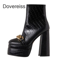 dovereiss 2022 fashion winter ankle boots sexy orange green motercycle boots square toe platform goth punk consice 40 41 42 43