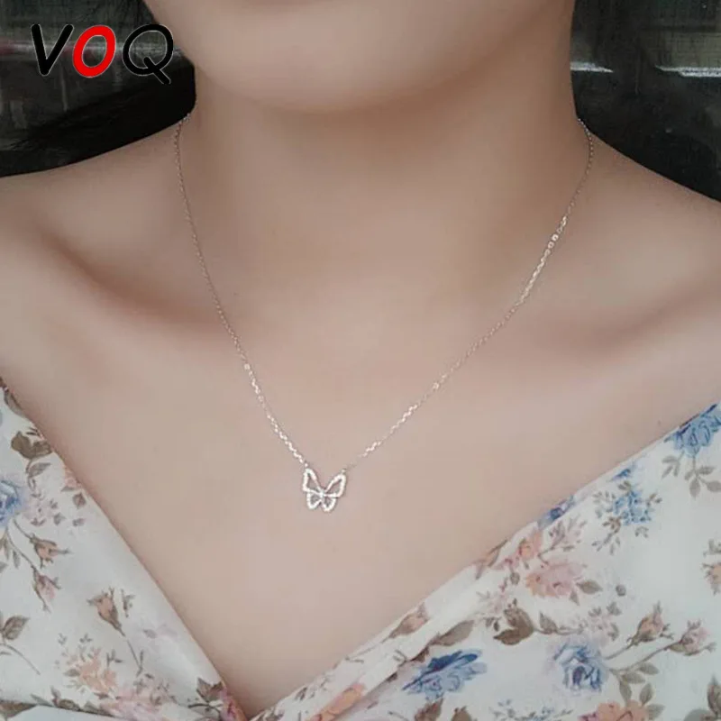 

VOQ Micro Inlay Zircon Butterfly Necklaces for Women Dainty Pendant Clavicle Chain Ins Hot Sale Jewelry Bridesmaids Gifts