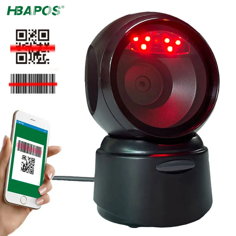 HBAPOS Desktop Omnidirektionale Barcode Scanner USB Verdrahtete Hände-Freies 1D 2D QR Code Reader Drahtlose Scan Gun Automatische Gefühl