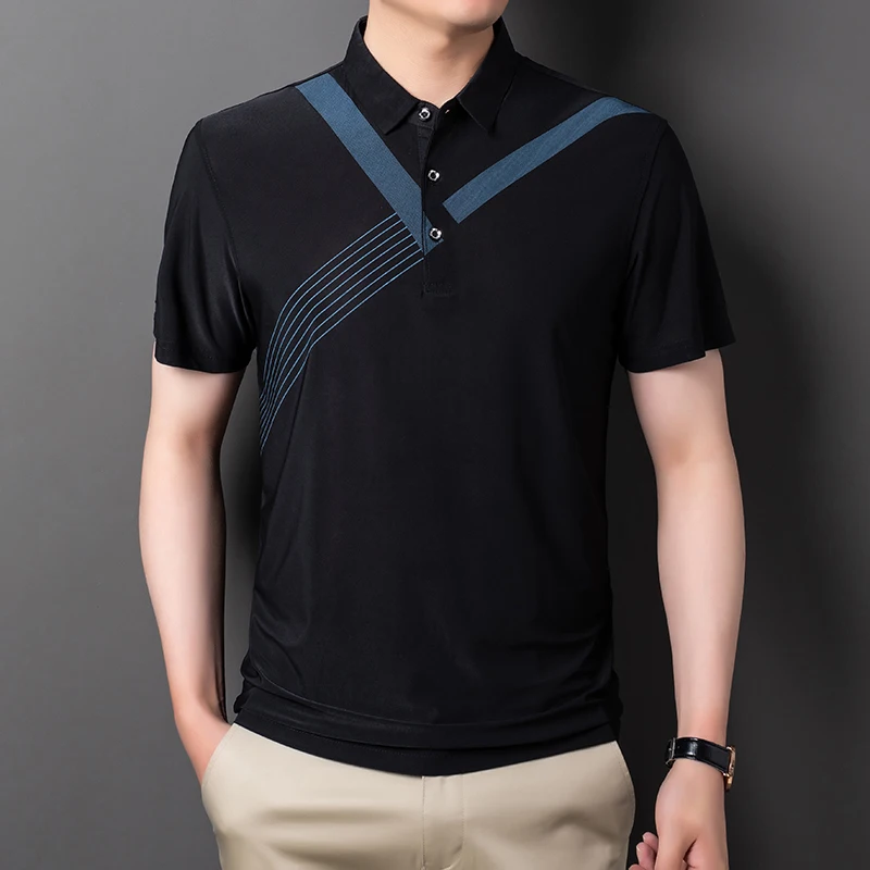 

Contrast Color Stitching Polo Shirts for Men Summer Short Sleeve Casual Slim Polos Business Tops Social Streetwear Men Clothing