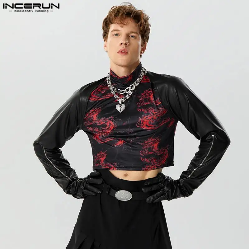 

Men Irregular Jackets PU Leather Long Sleeve Gloves Casual Crop Coats Men 2023 Zipper Streetwear Solid Fashion Outerwear INCERUN
