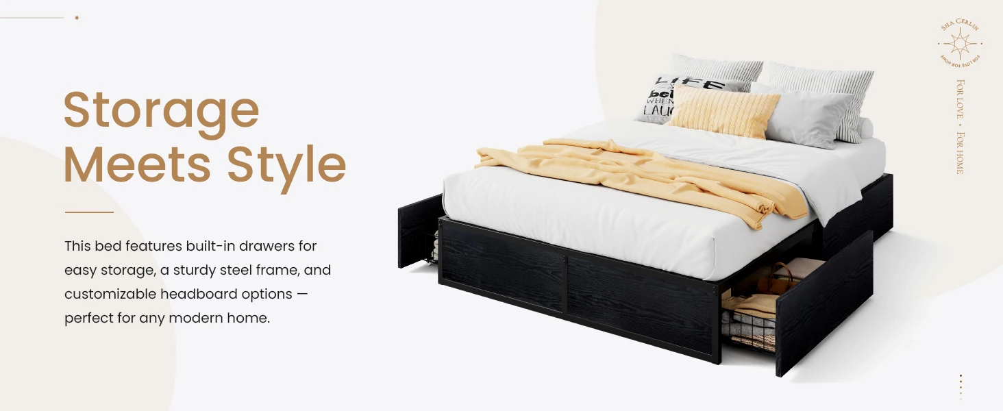 estrutura de cama queen de plataforma com gaveta de armazenamento