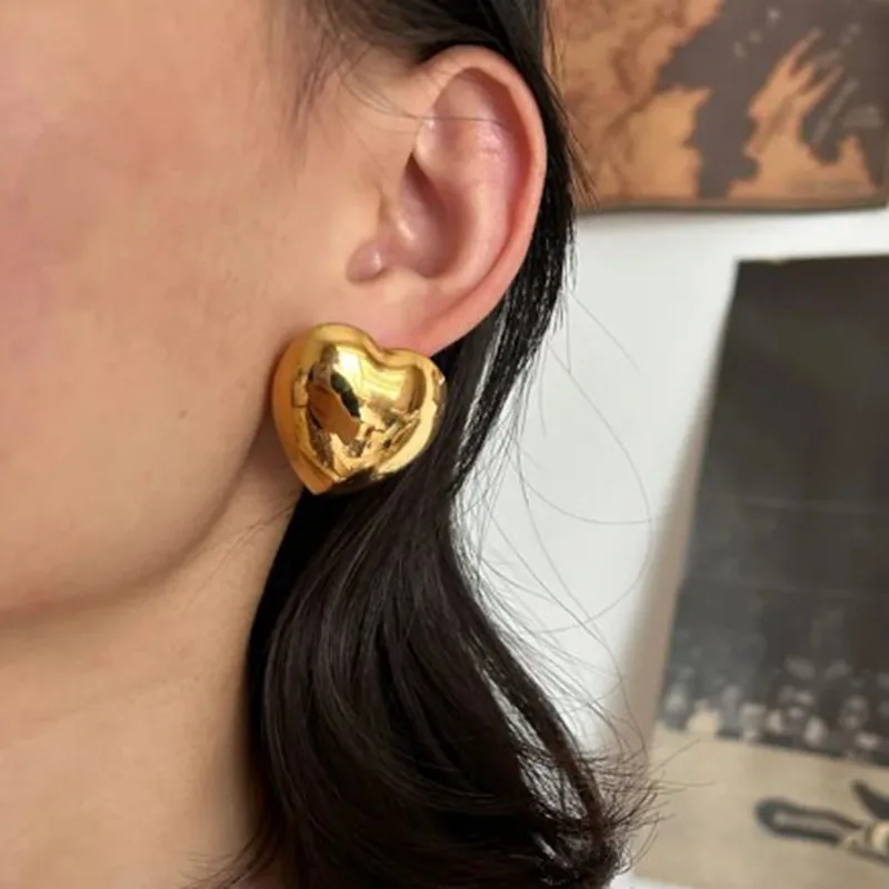 Stainless Steel PVD Large Size Love Heart-shaped Studs Earrings for Women Girls Exaggerated Design Waterproof Party Jewelry Gift