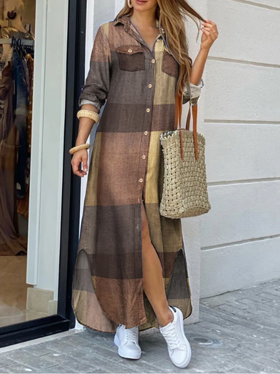 PLEINDI Bohemian Evening Dresses V-Neck Three Quarter Straight Ankle-Length Chiffon 2022 New of Checks Boho Prom Women Dress