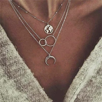 moon map multi layer necklace european and american creative metal alloy three layer womens collarbone chain