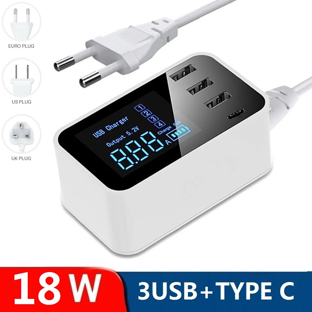 

Зарядное устройство с несколькими USB-портами и светодиодным дисплеем, 18 Вт