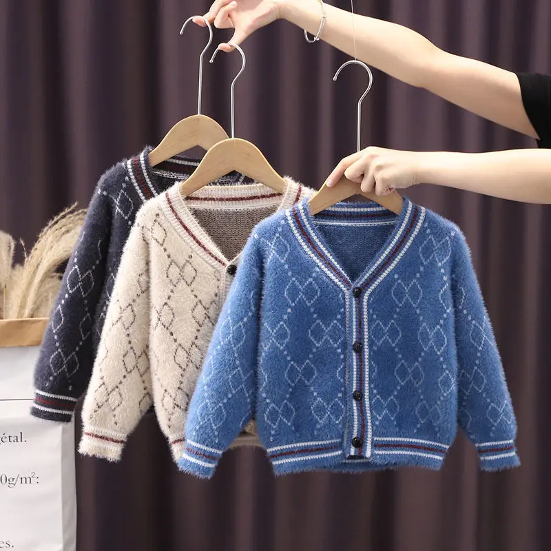

sweater cardigan imitation mink velvet boys and girls' autumn and winter new baby coat children's middle