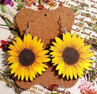 3d three dimensional wooden sunflower pattern earrings wholesale