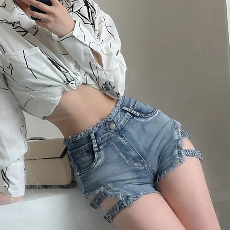 Summer Sexy Skinny Denim Short Women Elastic High Waist Hole Jeans Shorts  Panty Nightclub Fashions Hot Pants Female Clothes