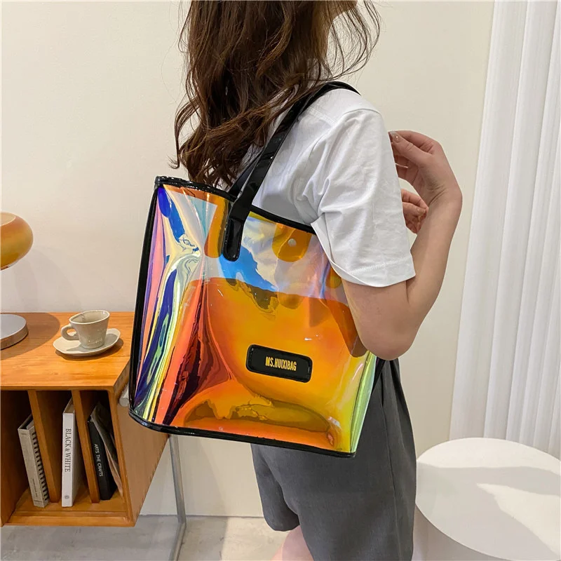 

2023 модная вместительная сумка-тоут через плечо, Женская Лазерная сумка, сумка для свекрови, новинка весны, женская уличная трендовая сумка для покупок