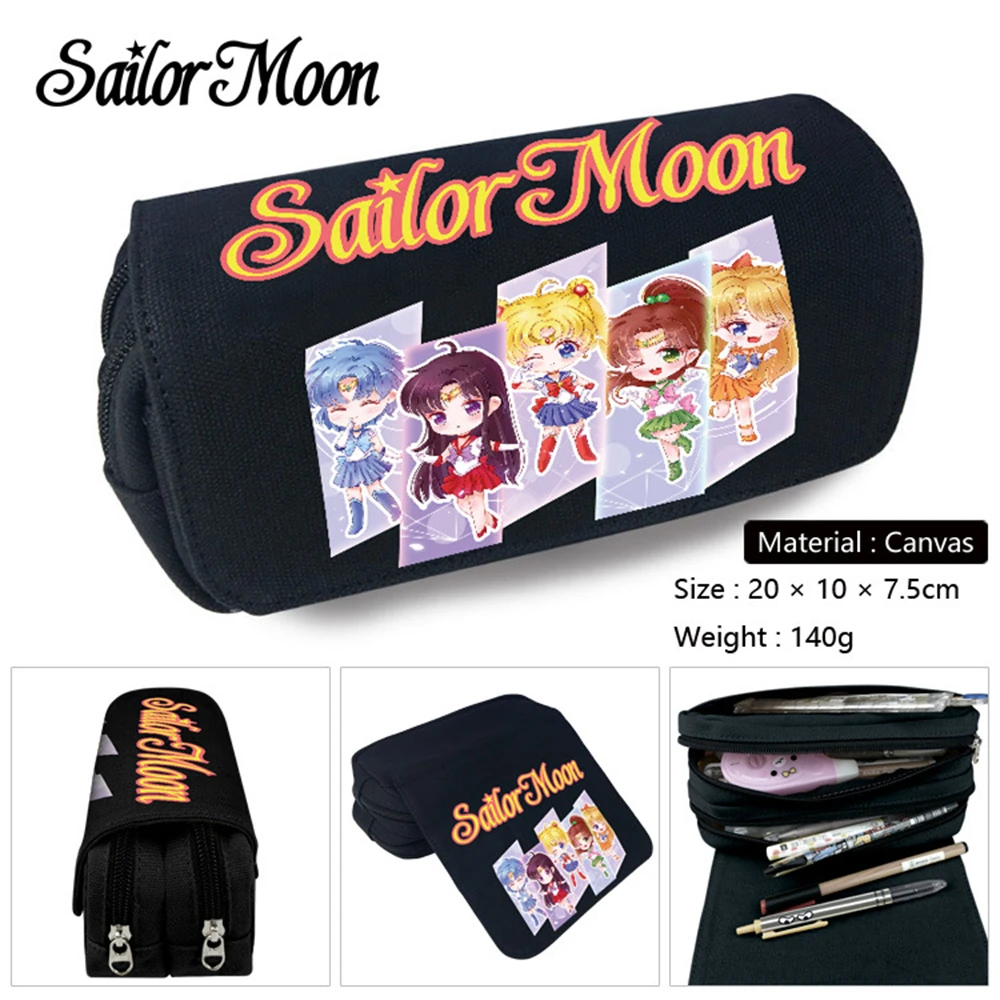 

Anime Canvas Print Pencil Case Travel Cosmetic Cases Boys Girls Stationery Bags Student Bilayer Zipper Penbag Cartoon Makeupbag