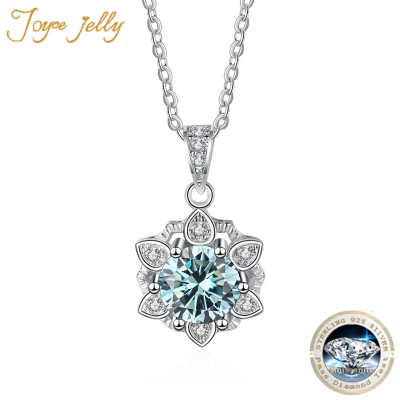 

JoyceJelly S925 Sterling Silver Necklace Women's 1ct Colored Moissanite Jewelry Snowflake Pendant Christmas Gift For Girlfriend