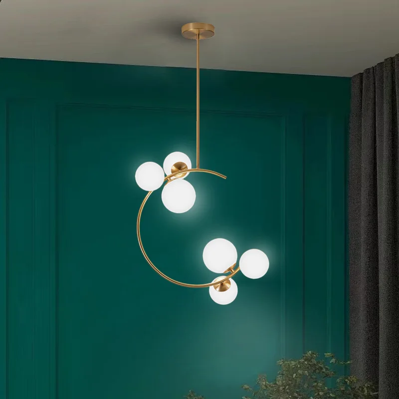 Nordic Modern Simple Design Glass Ball Chandeliers for Dining Room Home Decor Pendant Light Kitchen Lustres Brass Hanging Lamp