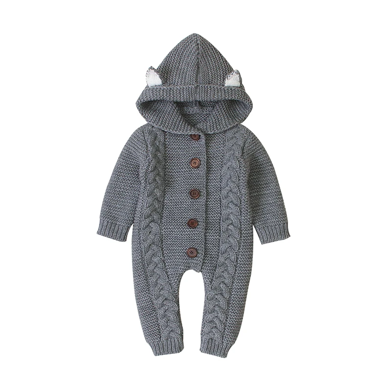 

Baby Rompers Winter Hooded Long Sleeve Knitted Newborn Boy Girl Sweaters Jumpsuits One Piece Autumn Infant Bebes Overall Outfits