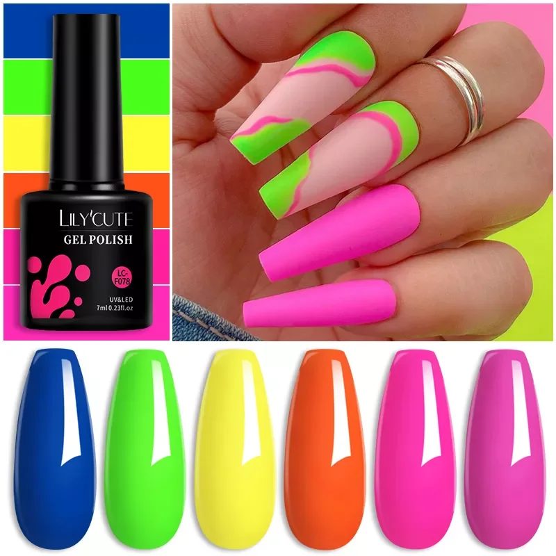 

LILYCUTE 7ML Nail Gel Polish Neon Nail Art Gel Polish Vernis Semi Permanent Manicure Soak Off LED UV Gel Nail Esmalte Varnishes