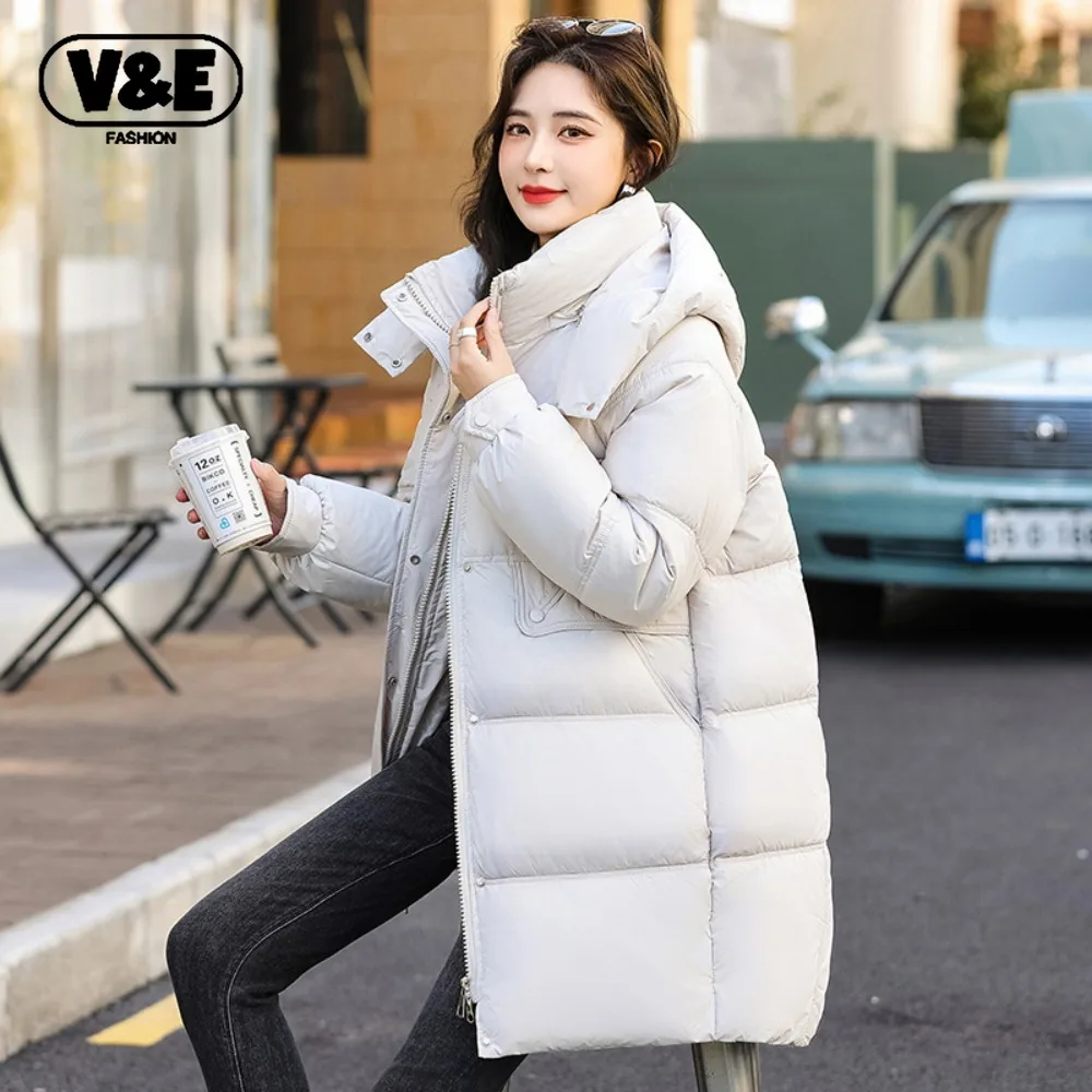 

VailElagent 2023 Winter Coat Casual Women's Hooded Stand collar Cotton Jacket Lady Loose Warm Coats Female Long Parkas Overcoat