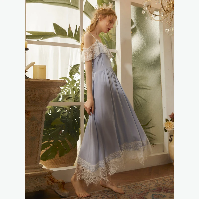 MAYMOLI Luxury Night Dress Women Homewear Lace Evening Sling Skirt Robe Palace Style Women's Home Clothes Daily Pajamas S-XL