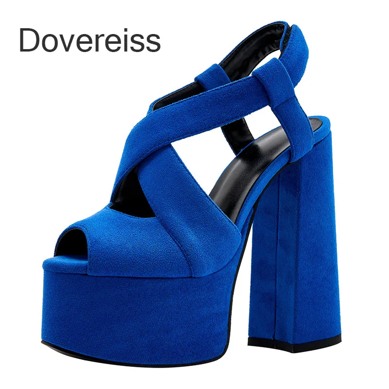 

Dovereiss Femmes Platform Sandals Blue Fashion Summer Women's Shoes Buckle Elegant Waterproof Block Chunky Heels 40 41 42 43