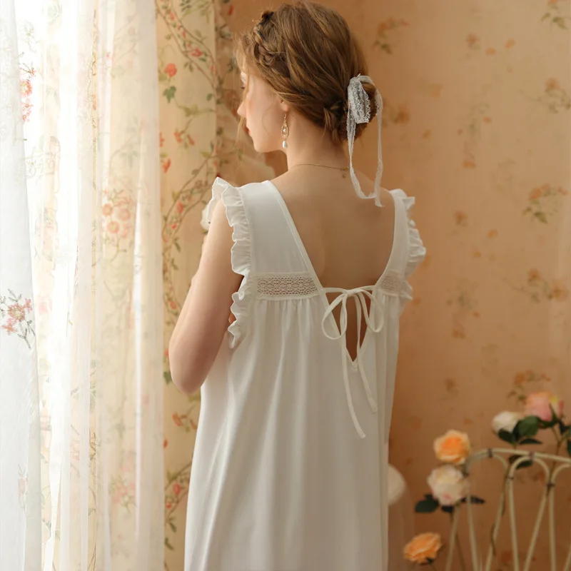 2023 Summer New Nightdress Sling Pajamas Cotton Long Palace Princess Sleeveless Sexy Loose French Style Home Clothes