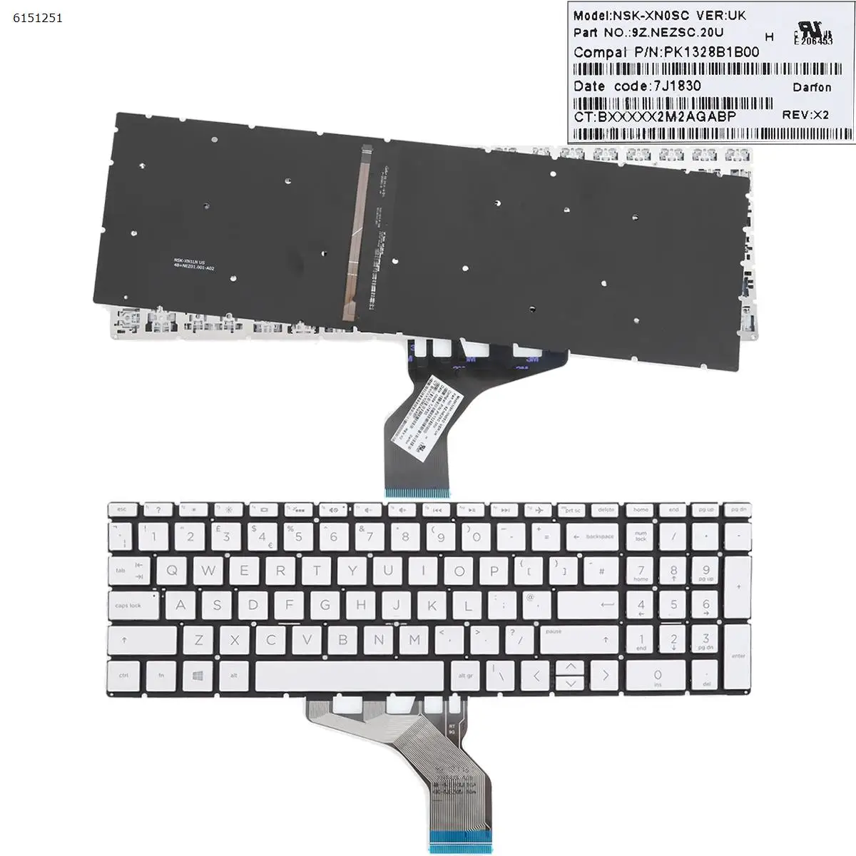 

UK Laptop Keyboard for HP 15-da0151ns 15-da0722ns 15-da0731ns 15-da0732ns SILVER With Backlit Board Small Enter