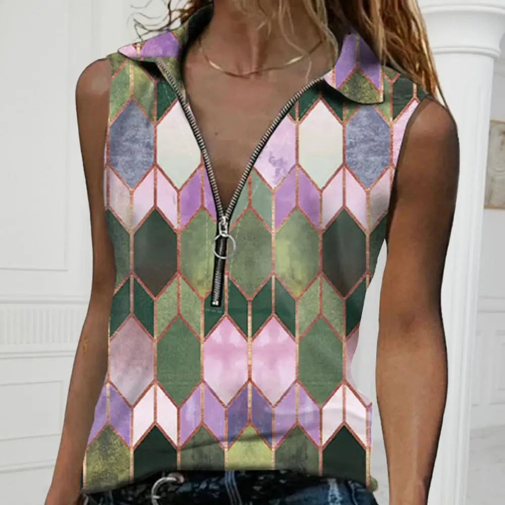 

Chic Lady Top Zipper Decor Casual Lady Summer Vest Thin Women Tank Top