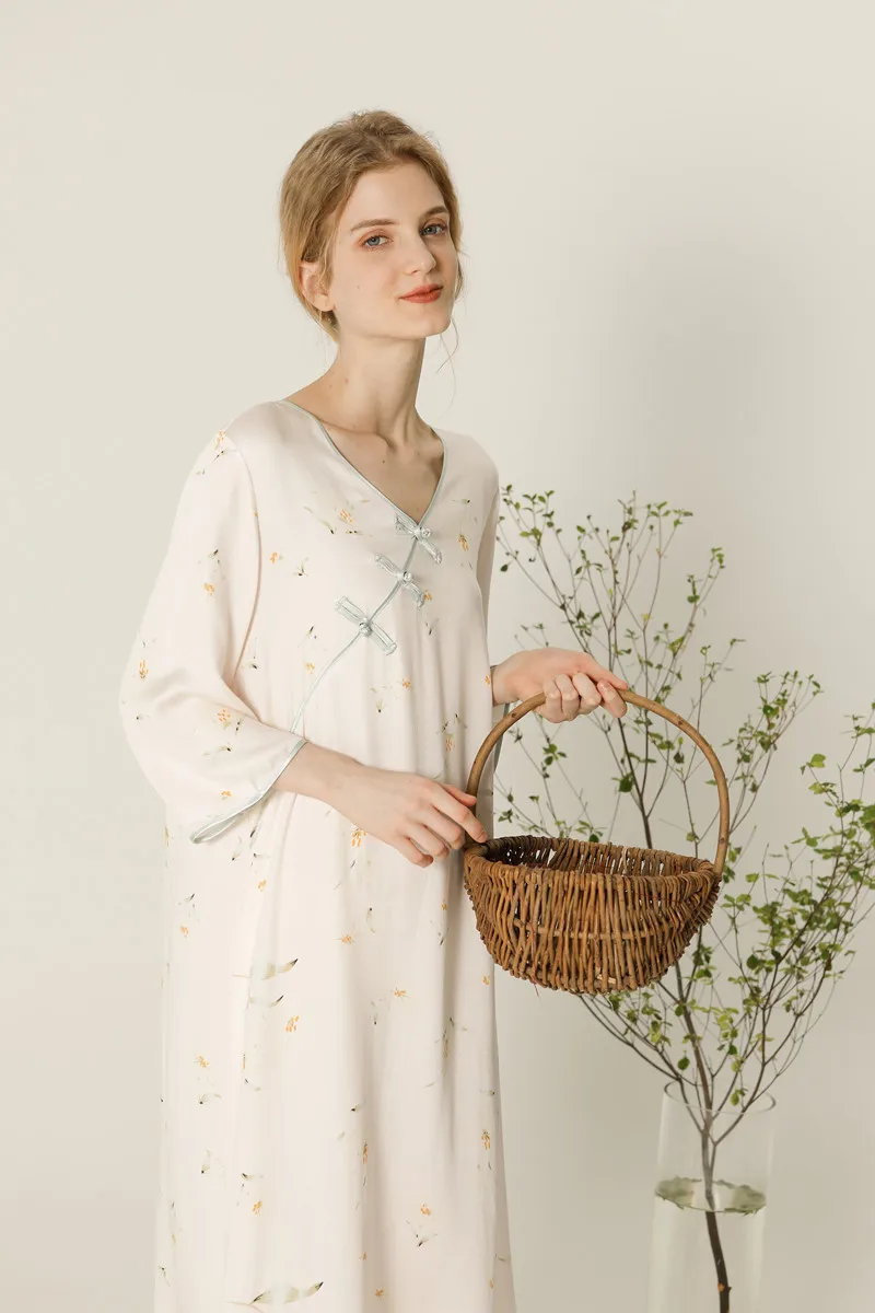 Summer 2022 Women's Nightgown Retro Country Style V-Neck Satin Elegant Buckle Skirt Home Shorts Nightdress Women Kawaii Pajamas