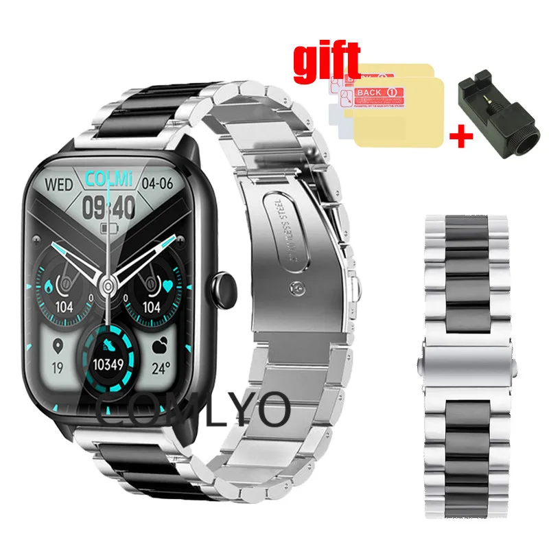 

Metal Band For COLMI C80 C60 C61 P28 Plus Smart Watch Strap Stainless Steel Bracelet Screen Protector Film