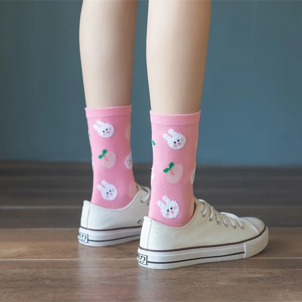 6 Pairs Spring and Summer New Creative Fruit Animal Pattern Women Socks Comfortable Breathable Fahsion Casual Cartoon Socks