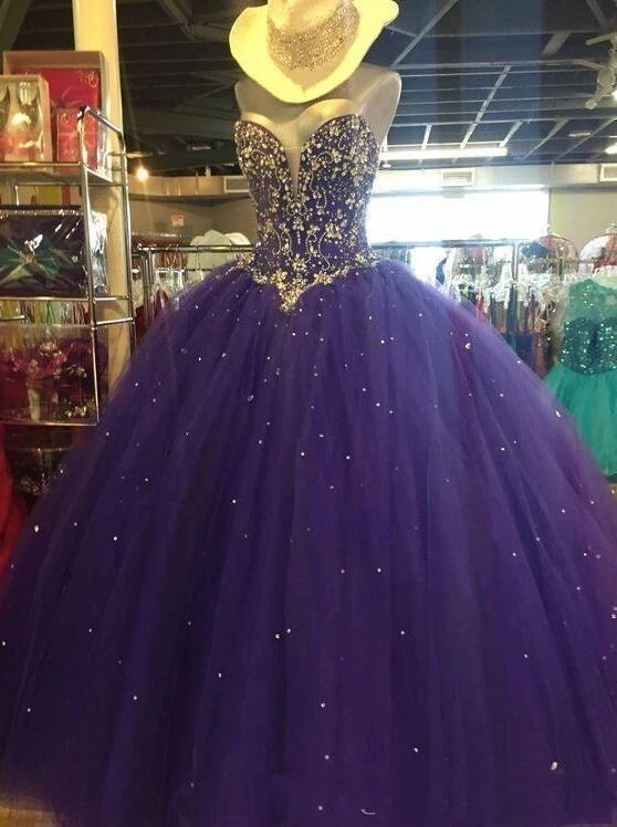 ANGELSBRIDEP Purple Ball Gown Quinceanera Dress 15 Birthday Sparkly Beading Crystal Formal Cinderella Princess Party Plus Size