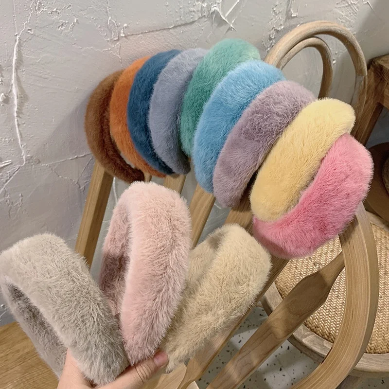 

New Women Colorful Soft Plush Warm Wide Hairbands Sweet Decorate Headband Hold Hoop Fashion Hair Accessories