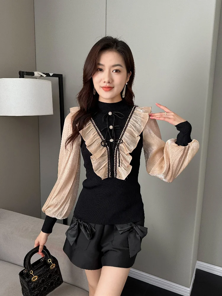 2024 зимняя уличная модная утягивающая толстовка с бантом и длинными рукавами